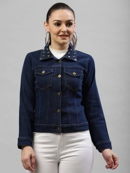 KASSUALLY - Navy Blue Star Stud Solid Jacket