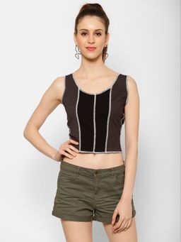 KASSUALLY - Black Color Block Crop Top