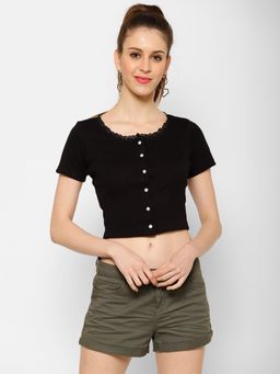 KASSUALLY - Black Lace Detail Crop Top