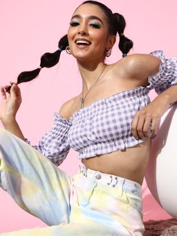 KASSUALLY - Purple Checkered Top