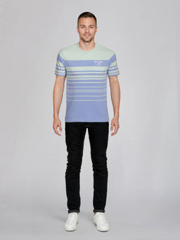 Wrangler - Men Striped Blue Crew Neck Regular Fit T-Shirt