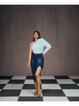 Lea Clothing - Lisa Blue Asymmetrical Bodysuit