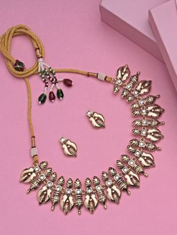 Estele - Gold Plated Antique Honey Bee Designer Necklace With Crystal for Women (Set of 2)