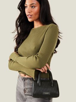 Accessorize London - Women's Black Monogram Handheld Sling Bag