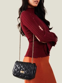 Accessorize London - Black Women's Textured Twist Lock Sling Bag