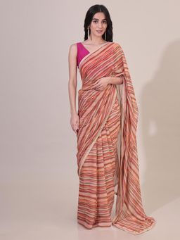 SAAKI - Inara Stripe Printed Multi coloured Saree without Blouse