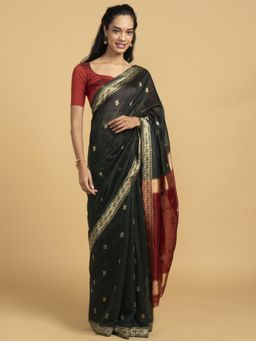 SAAKI - Divine Drapes Simple Green Saree without Blouse
