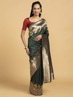 SAAKI - Divine Drapes Green Motif Saree without Blouse