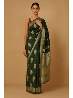 SAAKI - Nebula Green Designer Zari Chanderi Saree without Blouse