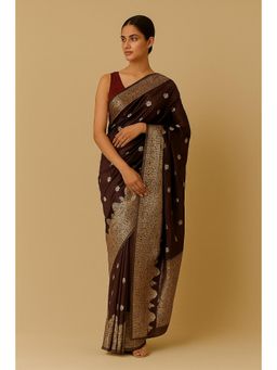 SAAKI - Nebula Wine Zari Chanderi Saree without Blouse