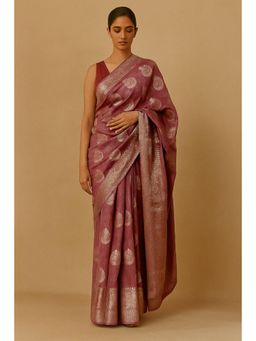 SAAKI - Nebula Pink Jute Cotton with Zari Saree without Blouse