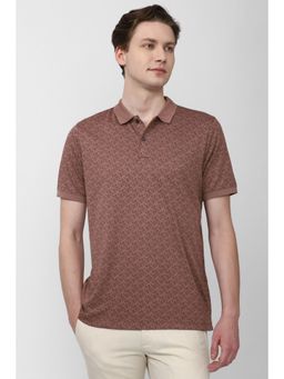 Van Heusen - Men Brown Print Collar Neck Polo T-Shirt