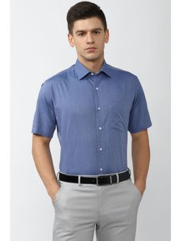 Van Heusen - Men Blue Regular Fit Solid Half Sleeves Formal Shirt