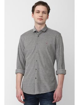 Van Heusen - Men Grey Slim Fit Textured Full Sleeves Casual Shirt