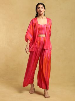 Ritu Kumar - Pink Printed Shrug with Blouse and Palazzo (Set of 3)
