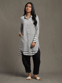 Ritu Kumar - Grey Striped Straight Kurta