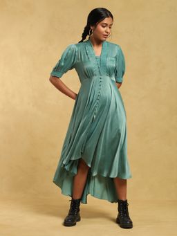 Ritu Kumar - V-Neck Half Sleeves Solid Dress