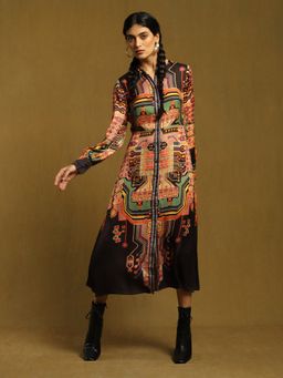 Ritu Kumar - Black Printed Button-Down Dress