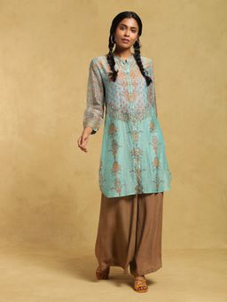 Ritu Kumar - Aqua Printed Long Straight Shirt