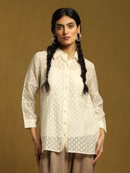 Ritu Kumar - Off White Chanderi Cutwork Shirt with Inner (Set of 2)