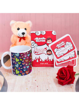 Indigifts - Valentine Combo Gifts Love Themed Coffee Mug Artificial Rose Multicolor