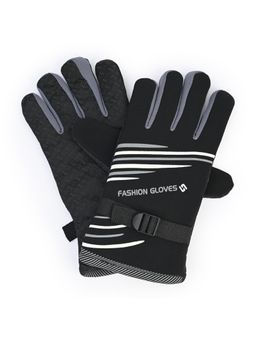 CAZZANO - Men Printed Acrylic Black Gloves