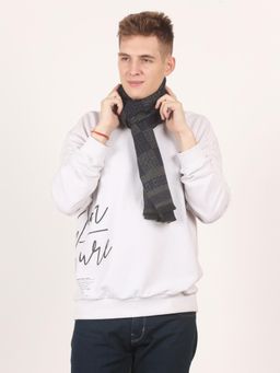 CAZZANO - Men Printed Pure Wool Navy Blue Muffler