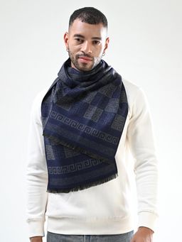 CAZZANO - Men Checks Pure Wool Blue Muffler