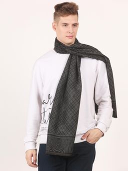 CAZZANO - Men Checks Pure Wool Black Muffler