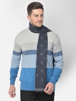 CAZZANO - Men Printed Acrylic Navy Blue Muffler