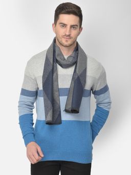 CAZZANO - Men Checks Acrylic Navy Blue Muffler