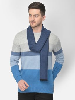 CAZZANO - Men Printed Acrylic Blue Muffler