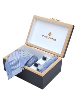 CAZZANO - Men Checks Microfiber Blue Tie With Cufflinks & Pocket Square