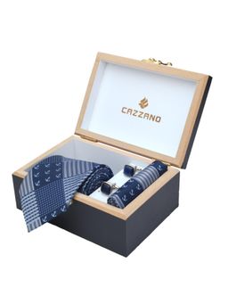 CAZZANO - Men Printed Microfiber Blue Tie With Cufflinks & Pocket Square
