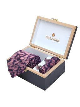 CAZZANO - Men Printed Microfiber Purple Tie With Cufflinks & Pocket Square