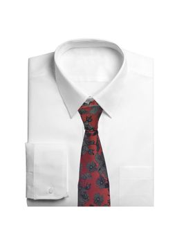 CAZZANO - Men Floral Microfiber Red Tie With Cufflinks & Pocket Square