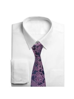 CAZZANO - Men Floral Microfiber Purple Tie With Cufflinks & Pocket Square