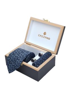 CAZZANO - Men Printed Microfiber Blue Tie With Cufflinks & Pocket Square