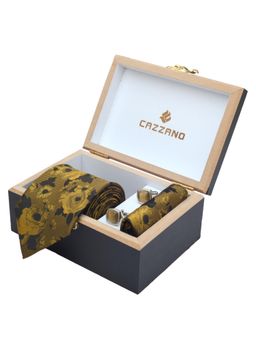 CAZZANO - Men Floral Microfiber Green Tie With Cufflinks & Pocket Square