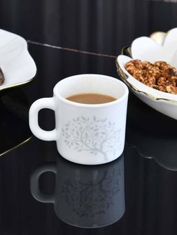 At Home by Nilkamal - Arias Tree of Life Coffee Mugs 180 ML White (Set of 6)