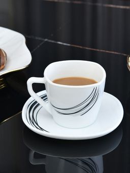 At Home by Nilkamal - Arias Fantasy 220 ML 6 Cups 6 Saucers White (Set of 12)