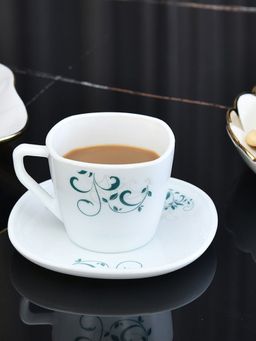 At Home by Nilkamal - Arias Spring 220 ML 6 Cups 6 Saucers White (Set of 12)