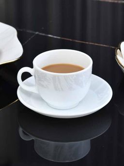 At Home by Nilkamal - Arias Graphite Snow 220 ML 6 Cups 6 Saucers White (Set of 12)