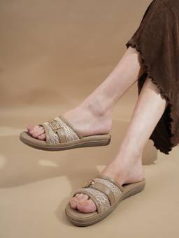 Drop Bold - Women Beige Woven Design Open Toe Sandals