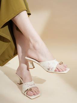 Drop Bold - Women Cream Lace Detail Sandals Heels