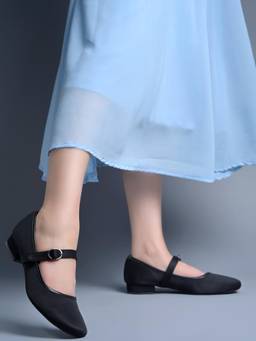 HVNLY by Shoetopia - Women Black Satin Mary Jane Pump Heels