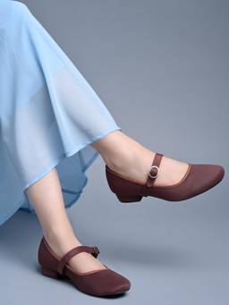 HVNLY by Shoetopia - Women Brown Satin Mary Jane Pump Heels
