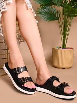 Jove - Women Black Western Embellished Open Toe Sandals