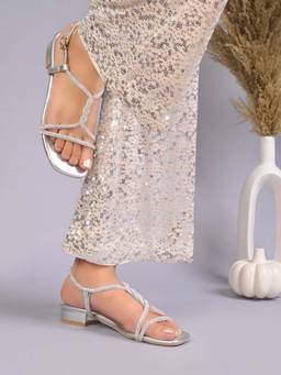 Jove - Women Silver Embellished Sandals Heels