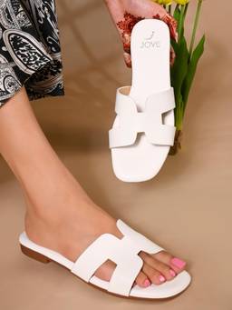 Jove - Women White Solid Open Toe Flats